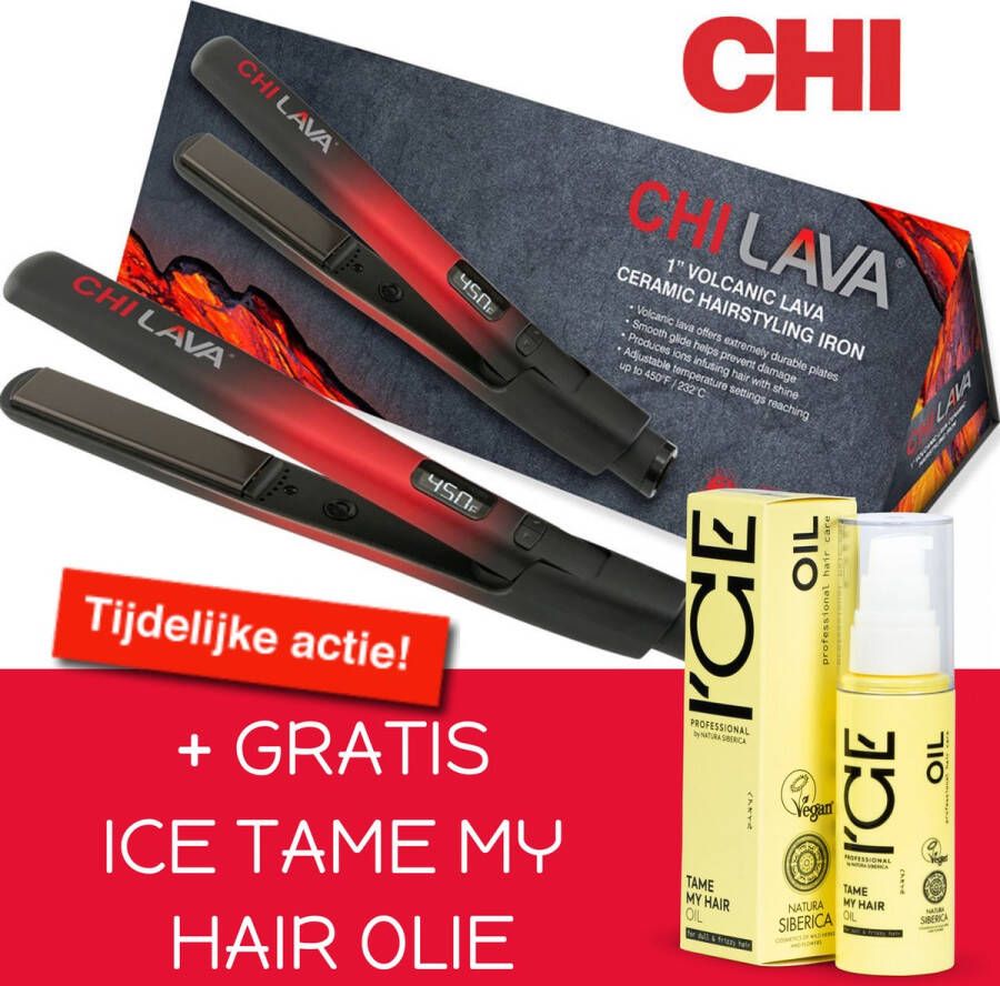 Chi Lava Volcanic Ceramic Stijltang + ICE tame My Hair Olie 50ml