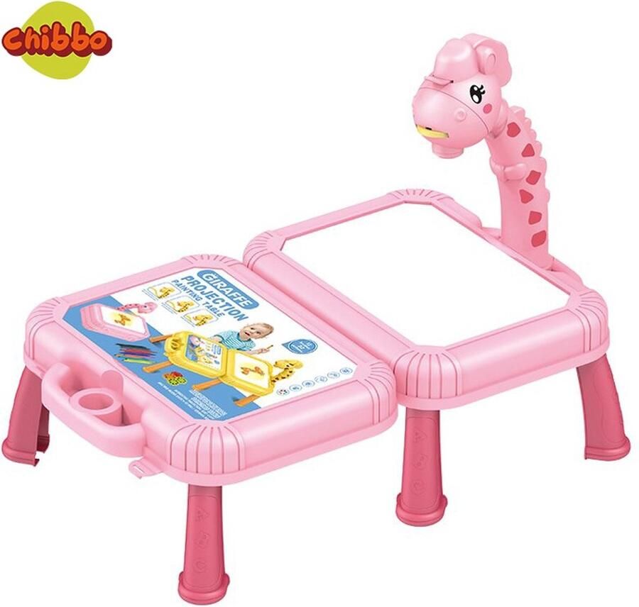 CHIBBO giraffe Tekentafel Roze Kinderen met Projector & Muziek Magisch Tekenbord Peuter Leren Tekenen in Hoogte Verstelbaar Incl Kleurboek & Stiften kerstcadeau