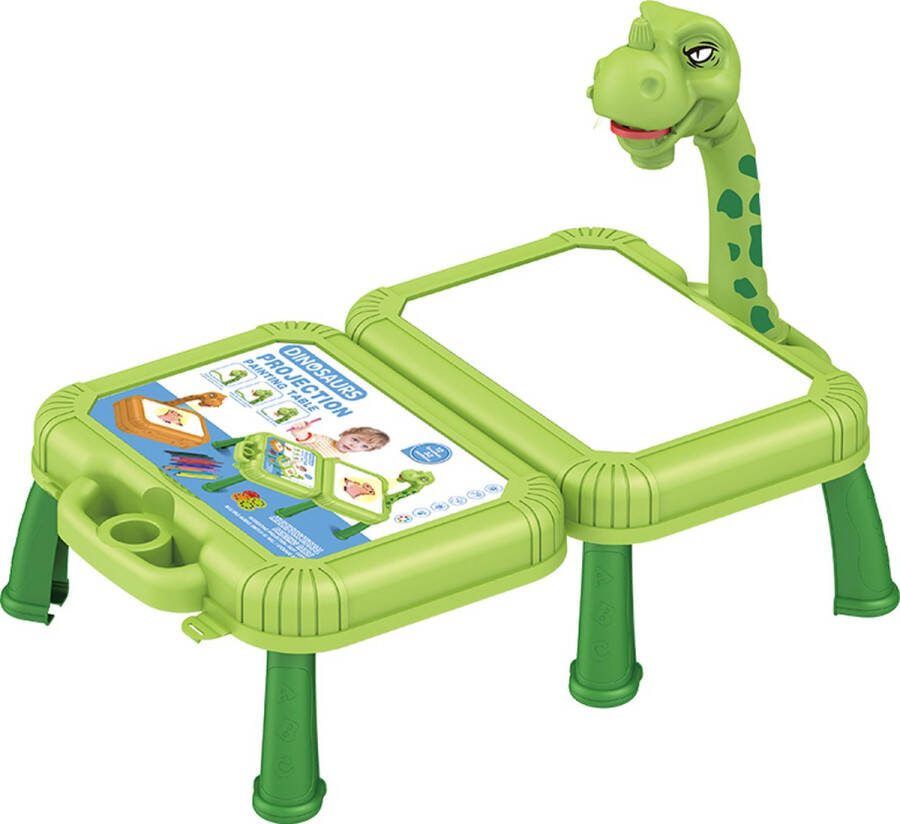 CHIBBO Dino Tekentafel Groen Kinderen met Projector & Muziek Magisch Tekenbord Peuter Leren Tekenen in Hoogte Verstelbaar Incl Kleurboek & Stiften kerstcadeau