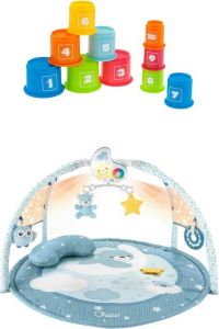 Chicco Bundel Speelkleed Babygym Kleurenplezier Blauw & Babyspeelgoed Stapel Bekers