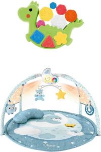 Chicco Bundel Speelkleed Babygym Kleurenplezier Blauw & Puzzel Vormenstoof Dino