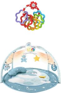Chicco Bundel Speelkleed Babygym Kleurenplezier Blauw & Rammelaar Regenboog Speelringen