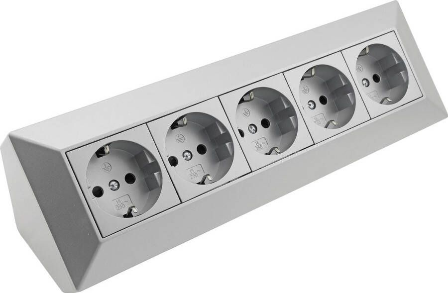 Chilitec GmbH Hoek stekkerdoos bureau Verdeelstekker met 5 stopcontacten Stekkerblok met 15 02 cm kabel Verdeeldoos max. spanning 230 V 16A Zilver