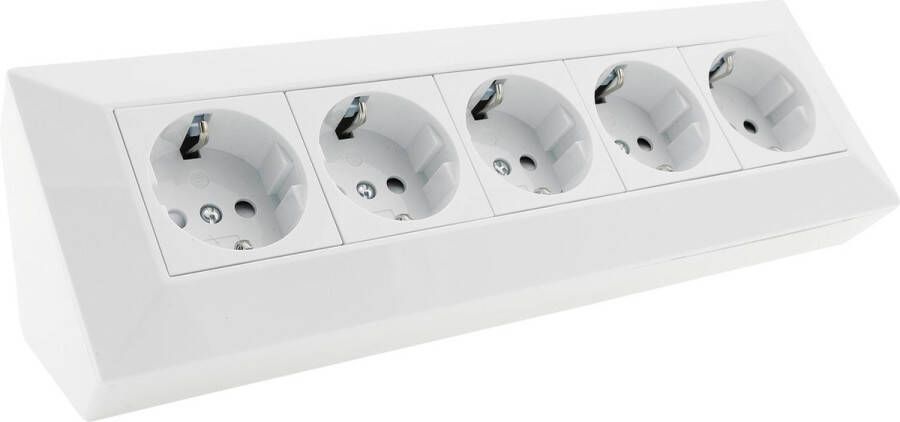 Chilitec GmbH Hoek stekkerdoos bureau Verdeelstekker met 5 stopcontacten Stekkerblok met 15 cm kabel Verdeeldoos max. spanning 230 V 16A Wit