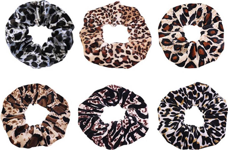 Chimb Haarelastiekjes Velvet Scrunchies Haaraccessoires Panterprint Set van 6