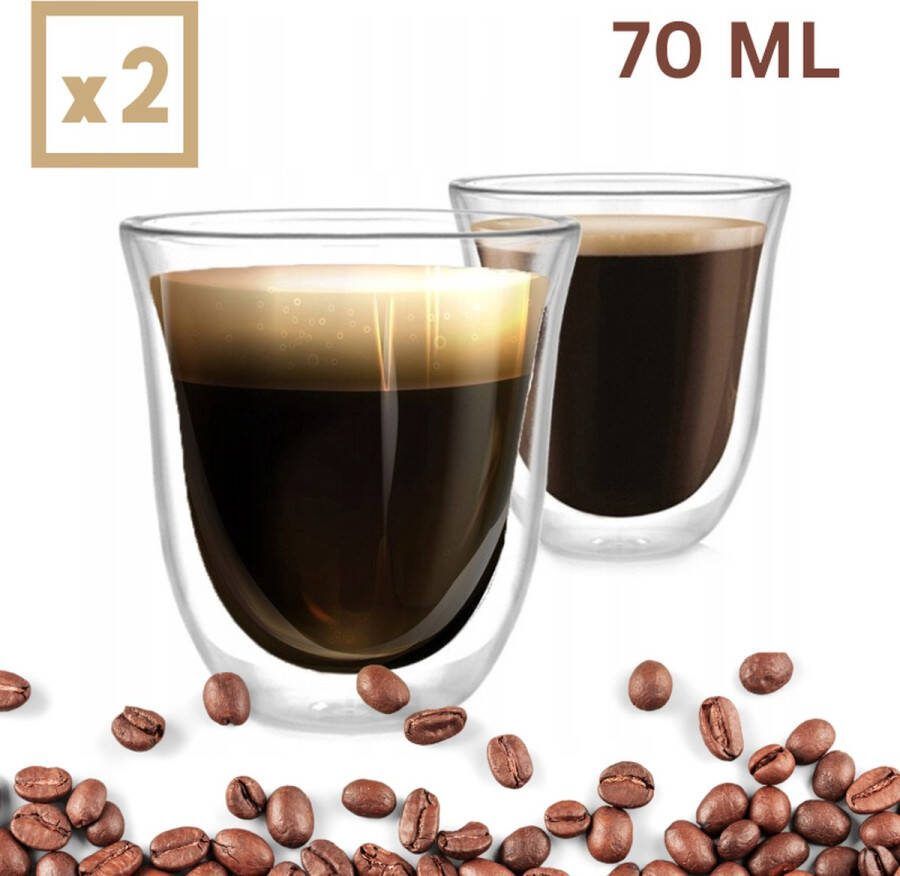 Chimneys Blend Set 2x Dubbelwandige Koffieglazen 70ml Espresso Glazen Dubbelwandig Koffieglazen 70 ml 2 Stuks – Handgemaakt