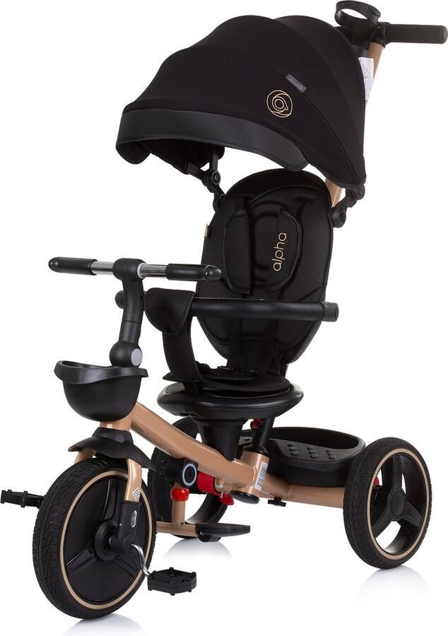 Chipolino Alpha Driewieler 3 in 1 Driewieler met duwstang Opvouwbaar Draaibare zitje Vanaf 18 maanden Verstelbare duwstang Zwart Roze goud