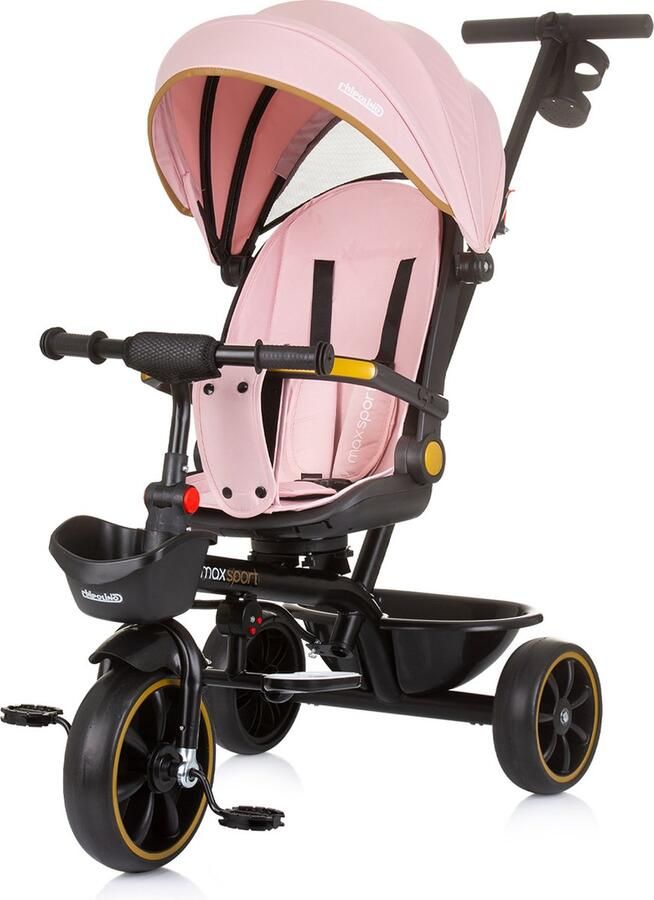 Chipolino Max Sport Driewieler 2 in 1 Driewieler met duwstang 360° Draaibare zitting Inklapbare kap Roze
