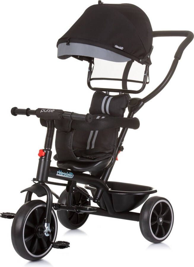 Chipolino Driewieler Pulse Driewieler Met duwstang Opbergmand Inklapbare kap Zwart