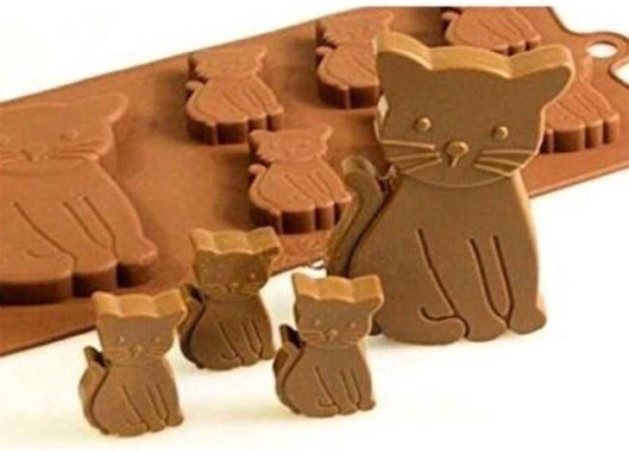 CHPN Chocolademal Bakvorm Katten-koekjes chocolade maken Bakvorm van Siliconen Bruin Kattenvorm Koekjesvorm