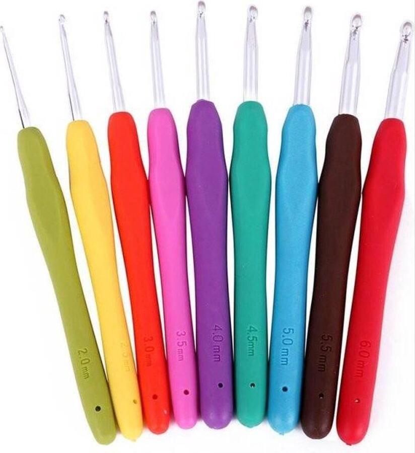 CHPN Haaknaalden 2 setjes haaknaalden 9-delig Soft grip haaknaalden set Ergonomisch Haken Leren haken Leuke kleurtjes