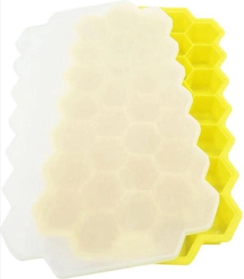 CHPN IJsblokjes vorm Ijsklontjes Honingraat Hexagon blokjes Mal voor 37 ijsblokjes Met deksel Zomer Geel IJsblokjes vorm Honingraat Koel drankje