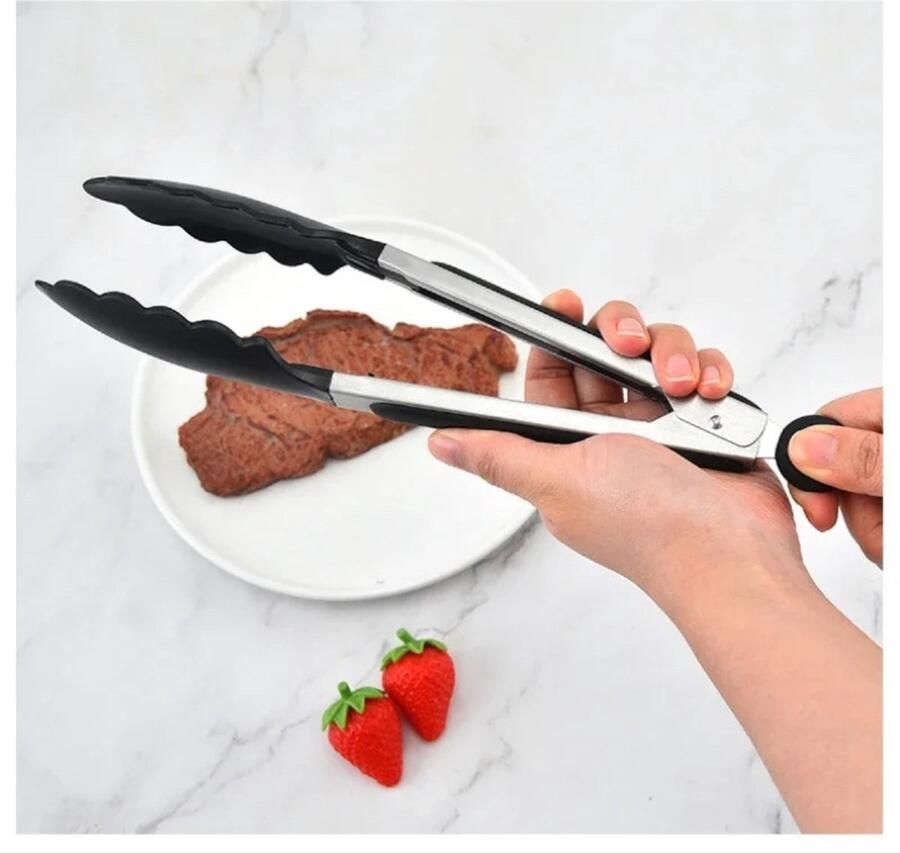 CHPN Tang Keukentang BBQ tang Siliconen tang BBQ Keukentool Zwart 21cm Grill tang