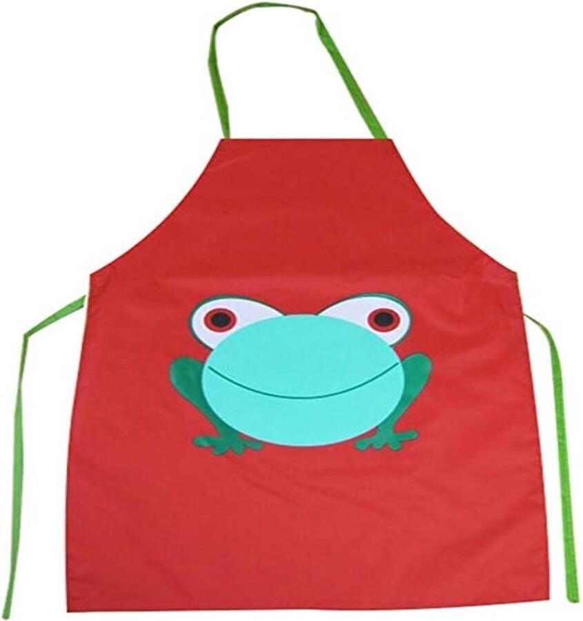 CHPN Verfschort Kinderschort Schort Kookschort Rood Met kikker Kliederschort Kinder-verfschort Knutselschort Schilderschort One size