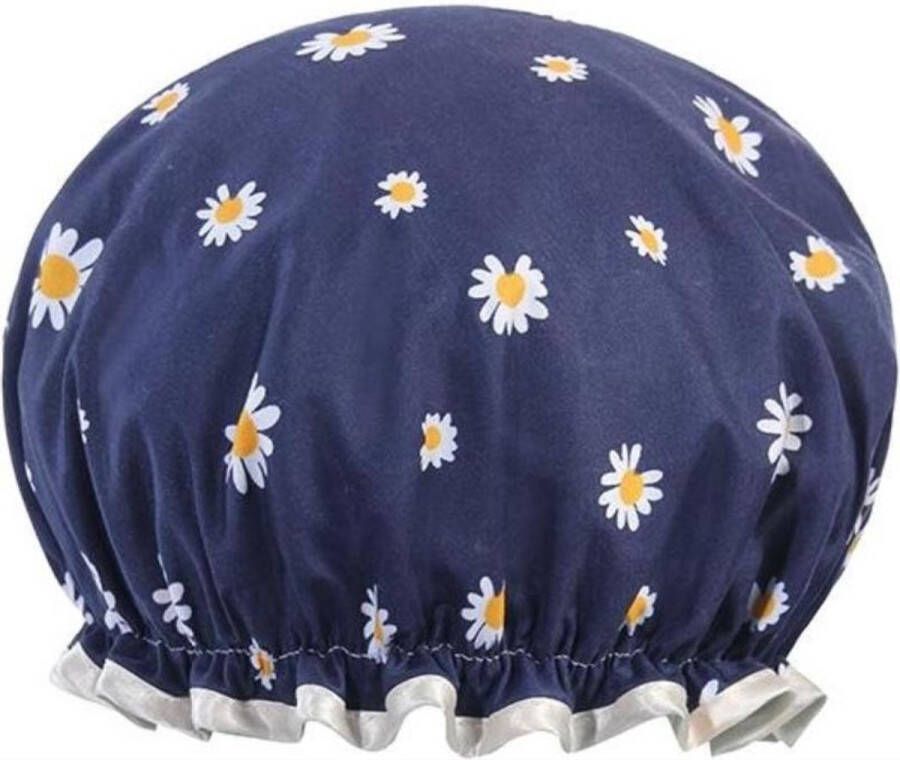 CHPN Douchemuts Bloemetjes douchemuts Donkerblauw Douchekapje Praktische douchemuts Douche kapje Douche cap Douchecap Douche muts Shower cap Madeliefjes