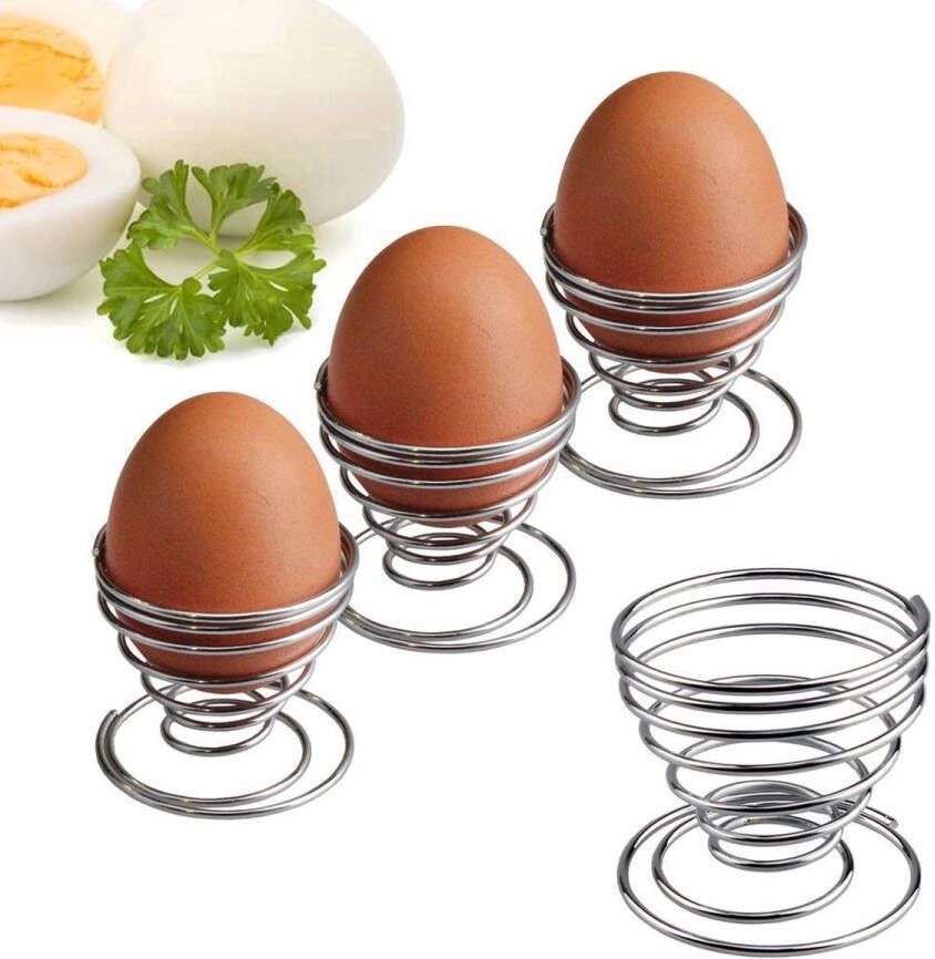 CHPN Eierdopjes Eier dop 4 stuks Gedraaide eierdopjes Ei Eier standaard Dopje voor eieren Set van 4 stuks Zilverkleurig