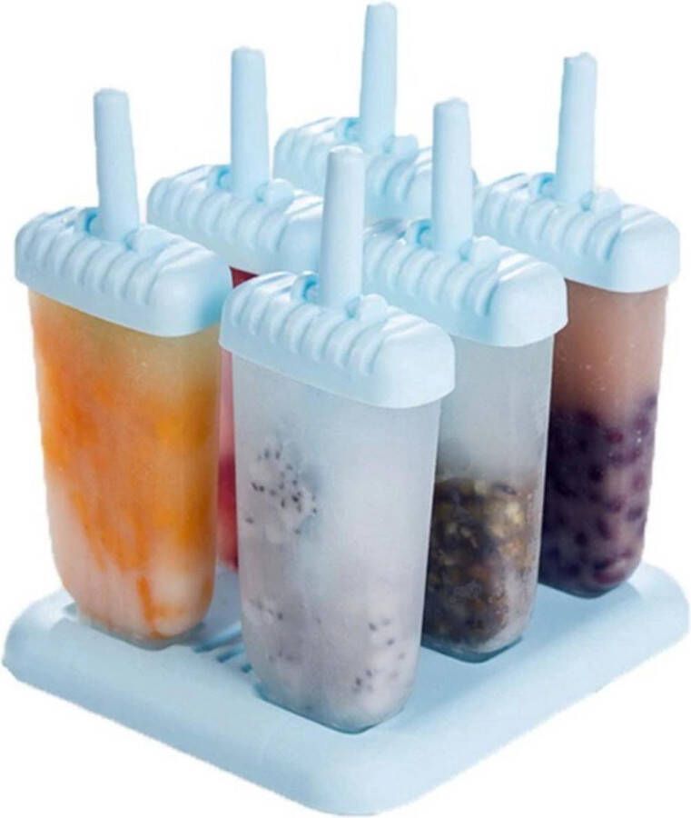 CHPN Ijsjesvorm Ijsjes Ijsvormpjes 6stuks Ijsjes maken Ijslollys Waterijs Ijs Ice mold Popsicle mold Blauw