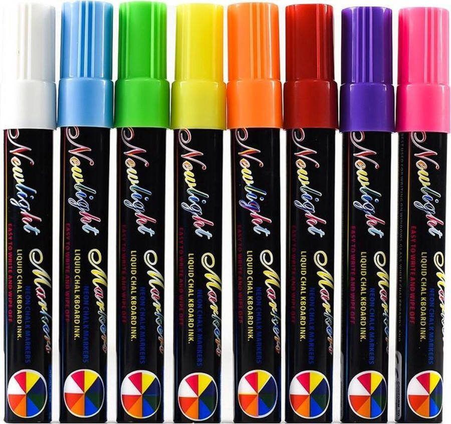CHPN Krijtstiften Krijtstift 8-stuks Wit Rood Blauw Geel Oranje Roze Groen en Paars Voor Krijtbord Schoolbord Spiegelstiften Glasstiften Krijtbord-Marken Porselein-Stift Glas-Stift Raam-Stift