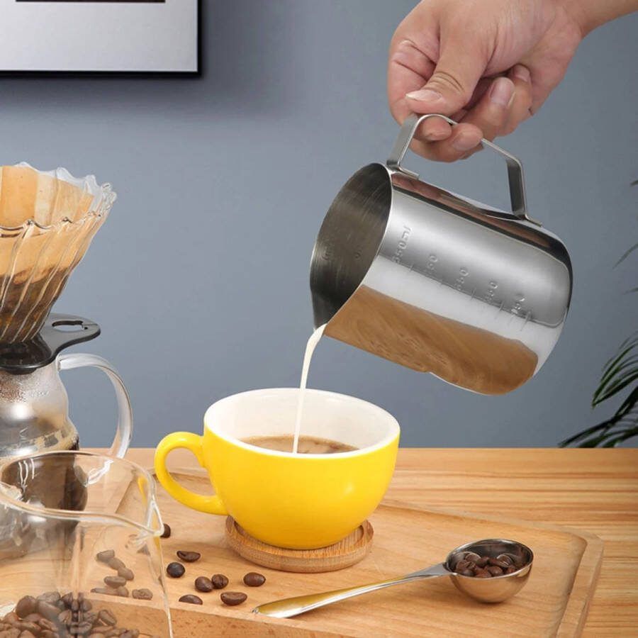 CHPN Melk opschuimset Melkkan met Art Pen Barista Cappuccino maken Melkkannetje 350 ML Melkopschuimkan Koffie maken Koffie art RVS