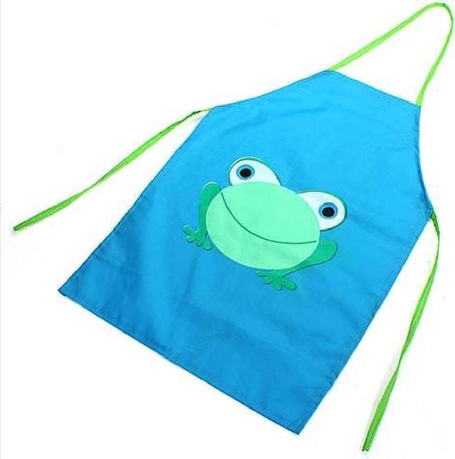 CHPN Verfschort Kinderschort Schort Kookschort Blauw Met kikker Kliederschort Kinder-verfschort Knutselschort Schilderschort One size