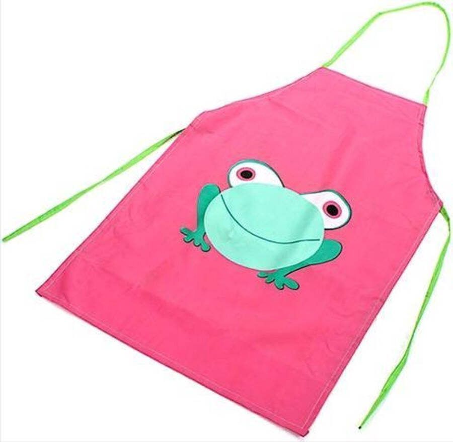 CHPN Verfschort Kinderschort Schort Kookschort Roze Met kikker Kliederschort Kinder-verfschort Knutselschort Schilderschort One size
