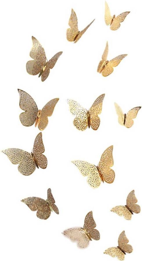 CHPN Vlinders Muurvlinders Wanddecoratie Muurdecoratie 2D Muurstickers 12 stuks Goud Gouden vlinders Butterfly Gold