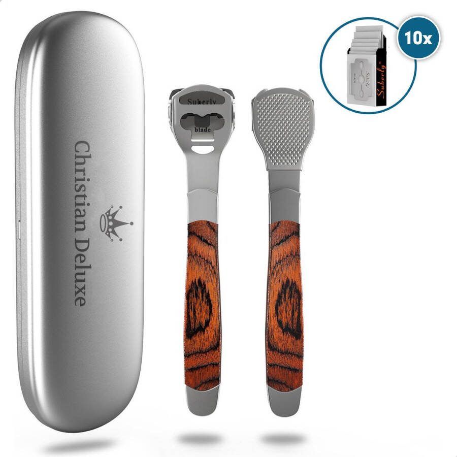 Christian Deluxe Eelt Verwijderaar Luxe Opbergkoker Eelt Verwijderaar Pedicure Set Voetverzorging Voetvijl Eeltrasp Eeltschaaf Eeltschraper Roestvrij Staal