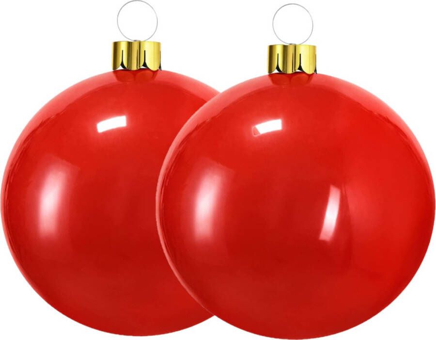 Merkloos Christmas Decoration mega kerstballen -2x 45 cm rood opblaasbaar Opblaasfiguren