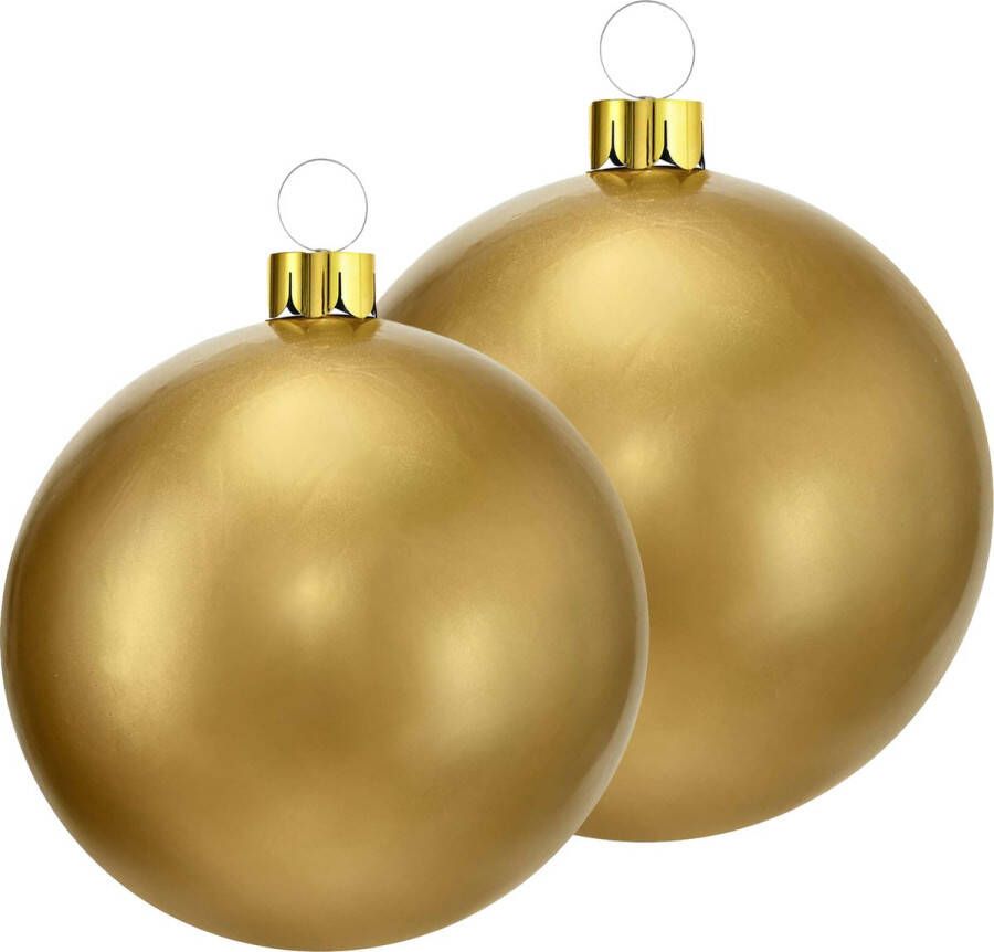 Christmas Decoration Opblaasbare decoratie kerstballen mega groot 2x st 45 en 65 cm goud