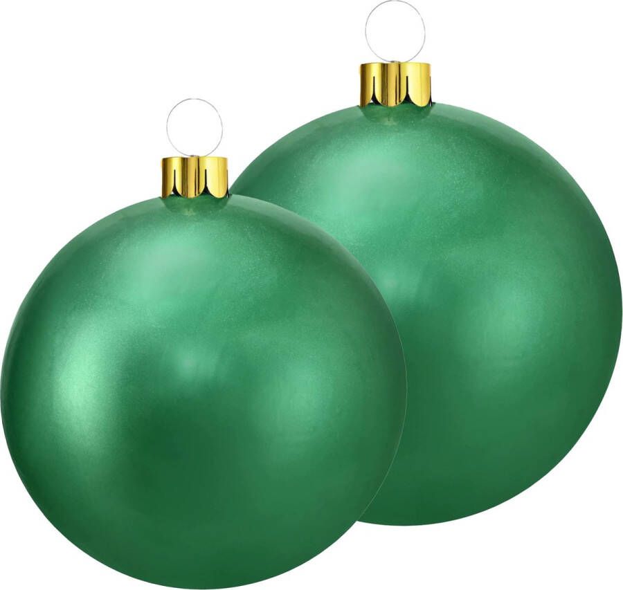 Christmas Decoration Opblaasbare decoratie kerstballen mega groot 2x st 45 en 65 cm groen