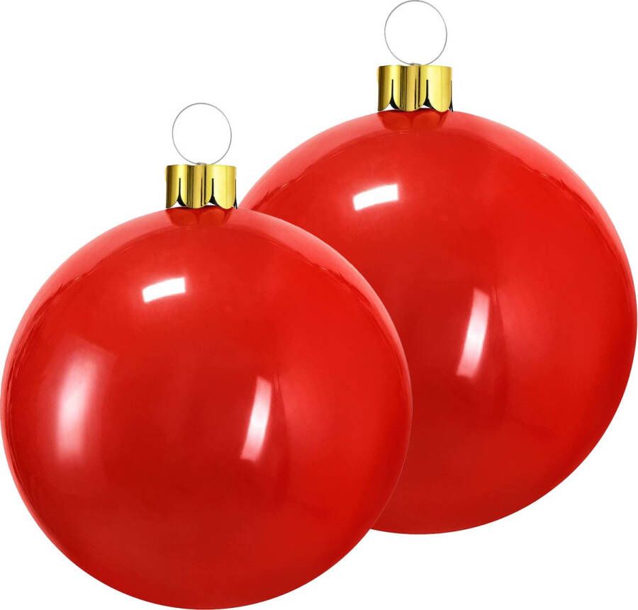 Christmas Decoration Opblaasbare decoratie kerstballen mega groot 2x st 45 en 65 cm rood