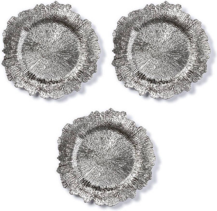 Merkloos Sans marque 3x Ronde zilveren kaarsenplateaus kaarsenborden asymmetrisch 33 cm onderborden kaarsenborden onderzet borden voor kaarsen