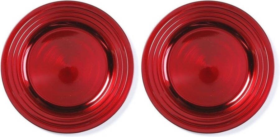 Christmas wood 8x Diner kerstdiner borden onderborden rood 33 cm rond Onderbord kaarsenbord onderzet bord