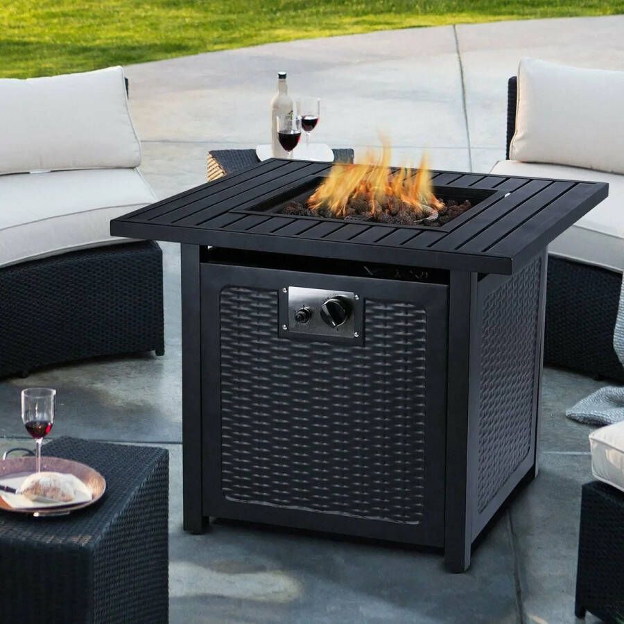 Chuvie Tuincamping Outdoor Gasvuur Pittafel 50 000 Btu Vierkante Outdoor Propaan Vuurtafel Open Haard