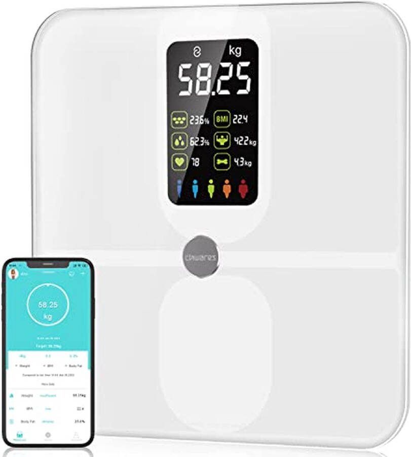 CHWARES N.lux BMI Weegschaal Oplaadbaar Met app Weegschaal met geheugen USB oplaadbaar Personen weegschaal Badkamer Fitness weegschaal