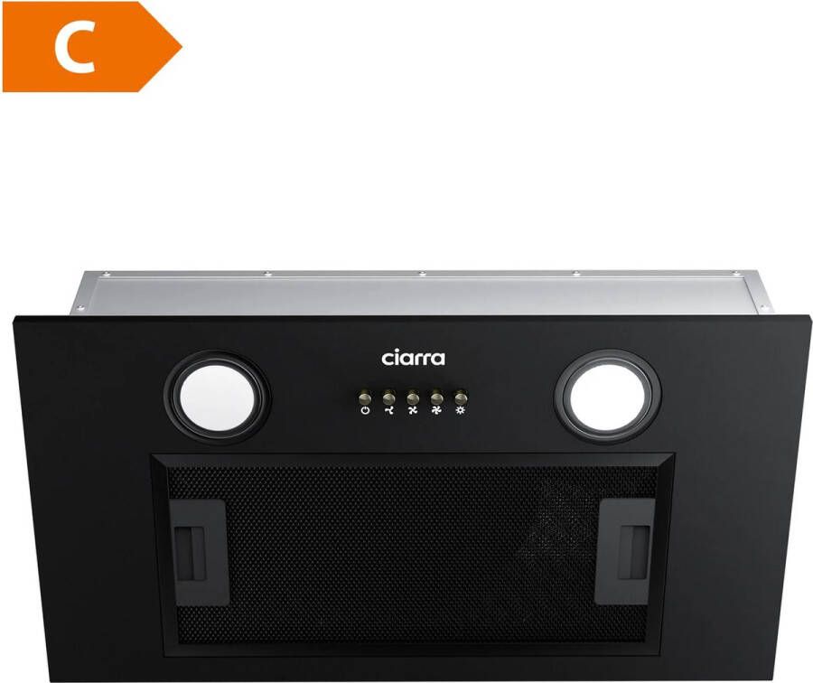 Ciarra CBCB5913A Inbouw Afzuigkap 52cm Zwart – Inclusief koolstoffilter 300m3 – Energieklasse B