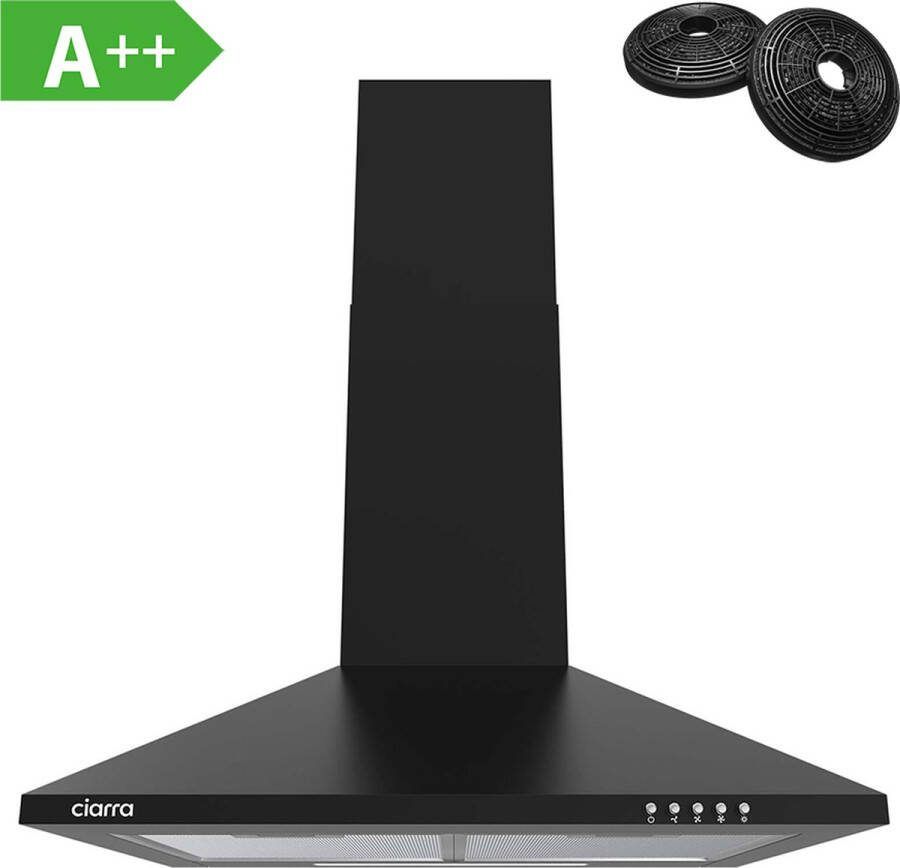 Ciarra CBCB6201 Afzuigkap Wandschouw 60cm Zwart 370m3 inclusief set koolstoffilters energieklasse A++ DC motor