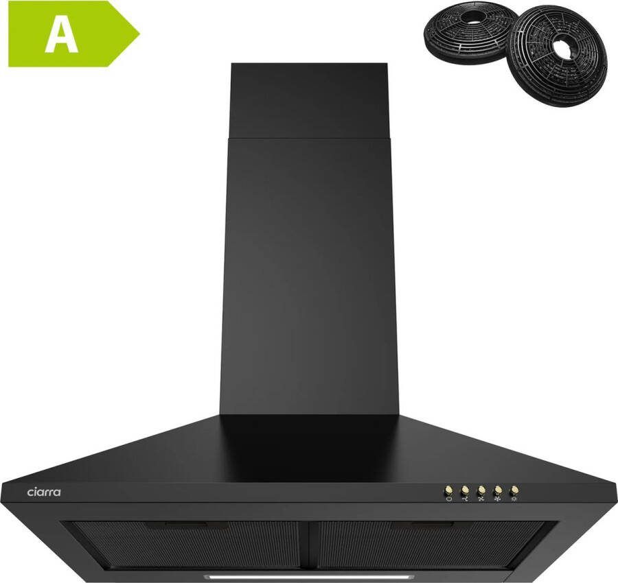 Ciarra CBCB6201-B Afzuigkap Wandschouw 60cm Zwart inclusief set koolstoffilters energieklasse A