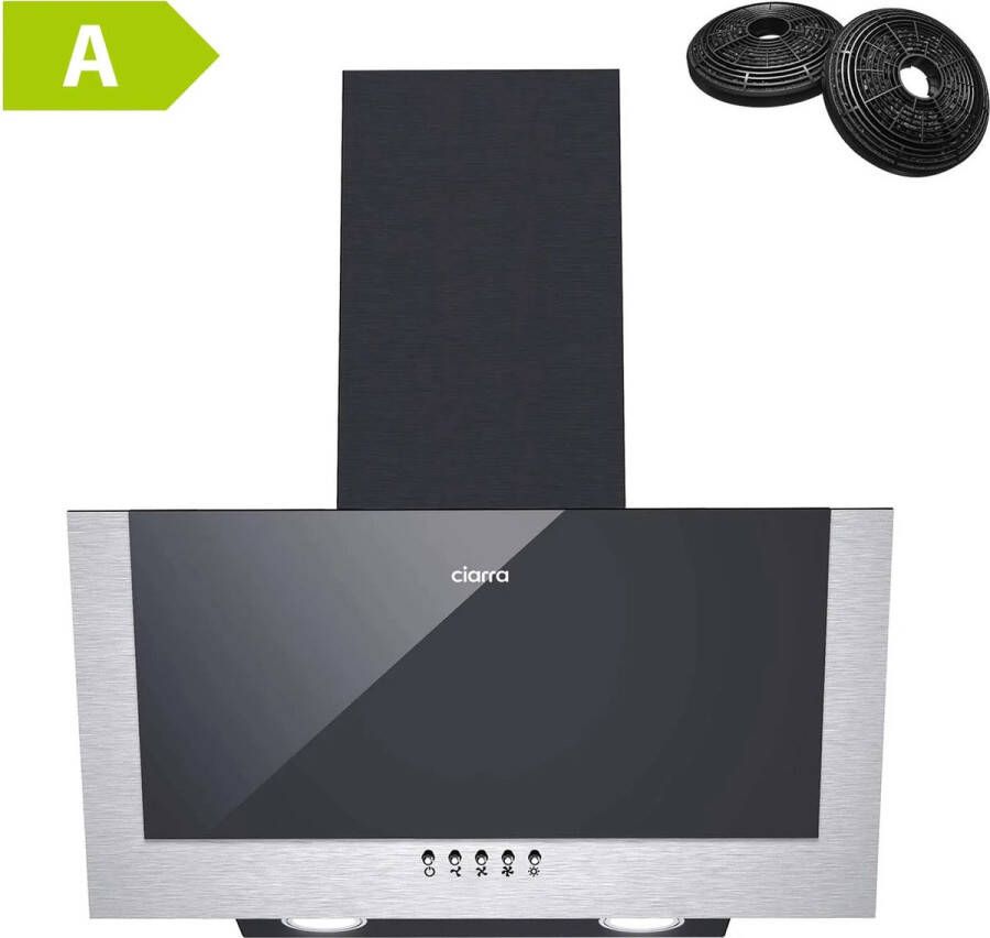 Ciarra CBCB6736C 60cm Schuine Afzuigkap Dampkap RVS Zwart inclusief set koolstoffilters – 350m3 – energieklasse A