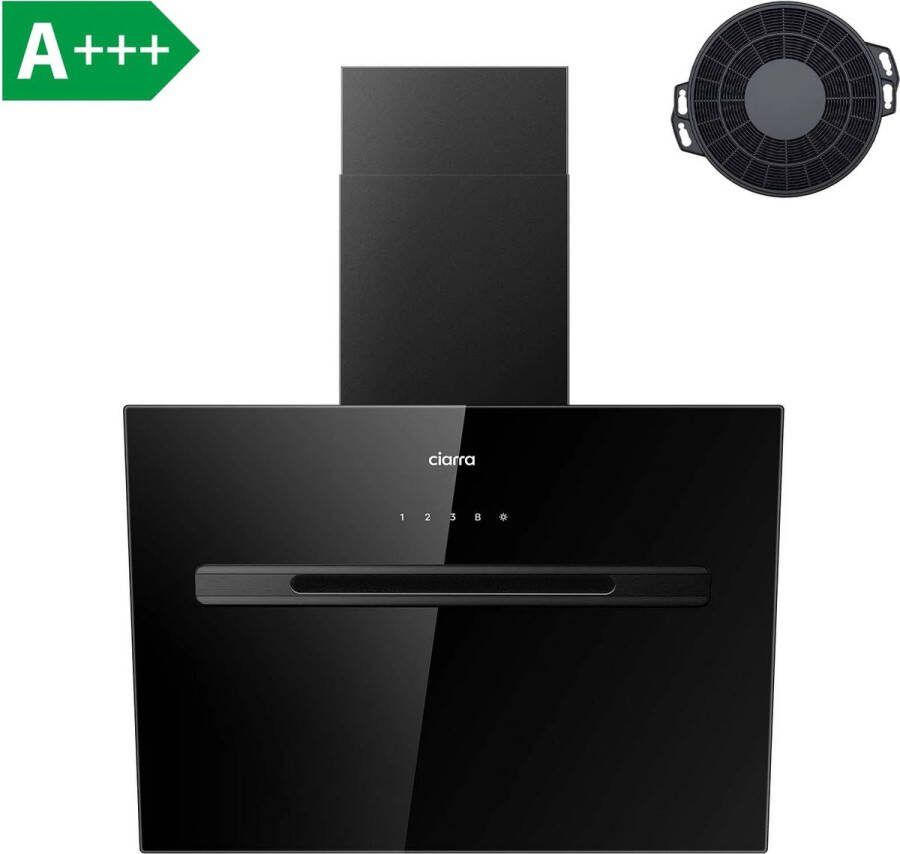 Ciarra CBCB6736G 60cm Schuine Afzuigkap Zwart Glas RVS Smart APP en WIFI bediening – Air Purifying inclusief koolstoffilter – 700m3 – DC motor A+++