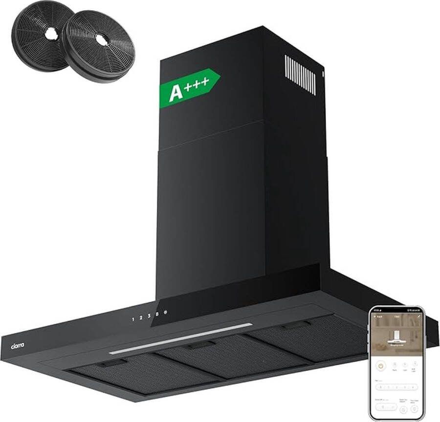 Ciarra CBCB9102 90cm Afzuigkap Zwart met WiFi inclusief set koolstoffilters – 650m3 – DC motor energieklasse A+++