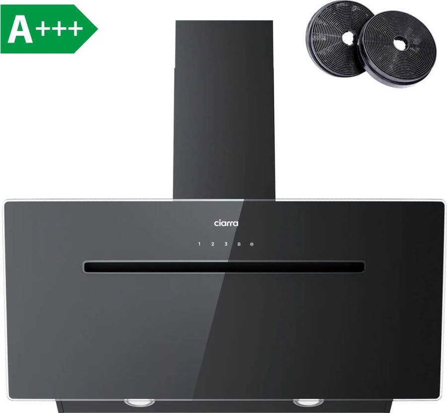 Ciarra CBCB9736F-B 90cm Schuine Afzuigkap Zwart – inclusief set koolstoffilters – met WiFi 650m3 energieklasse A+++