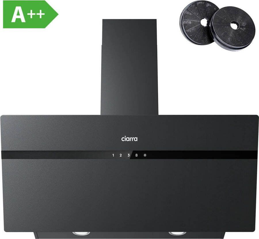 Ciarra CBCG9736H-G 90cm Schuine Afzuigkap Zwart – Melkglas met anti-vingerafdruk met WiFi inclusief set koolstoffilters – 650m3 energieklasse A+++