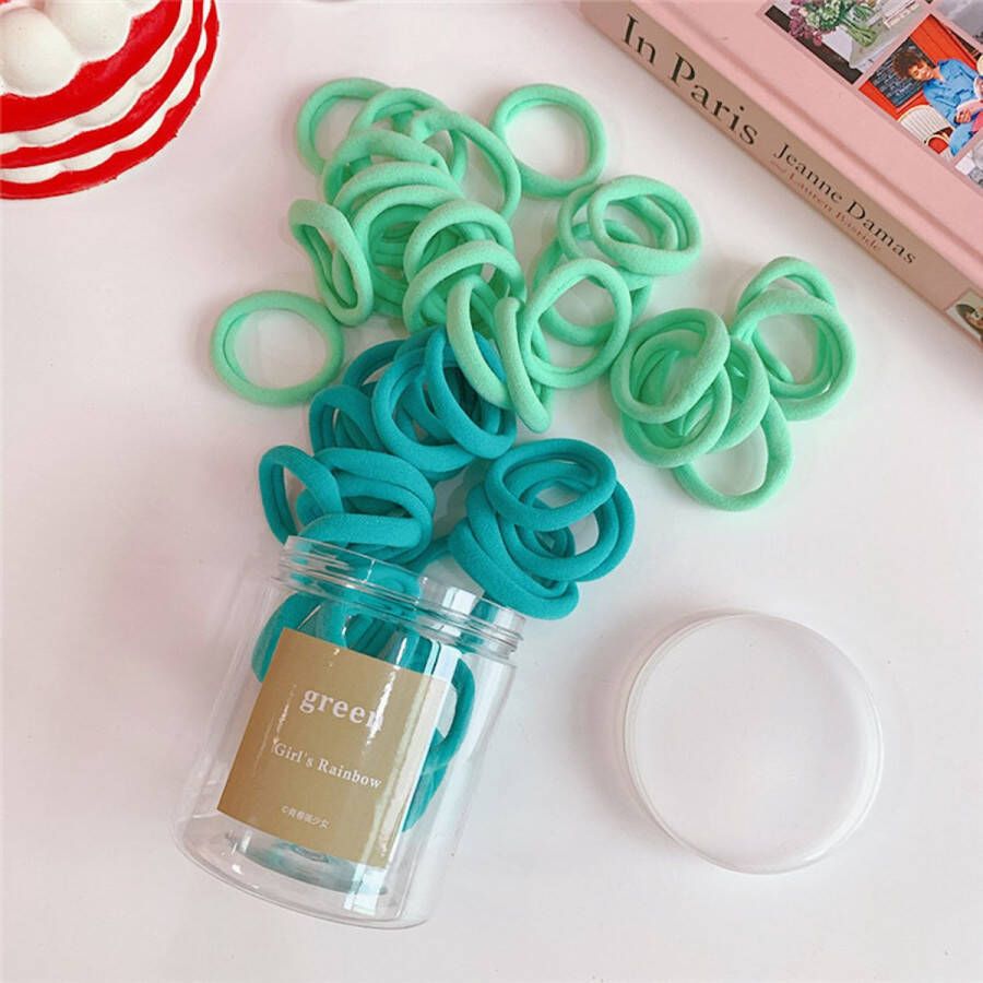 CiCi'De Jewelry Amsterdam Kleurrijke elastische haarelastiekjes in Japanse stijl 50 één doos één verkoop voor 2 dozen-Green