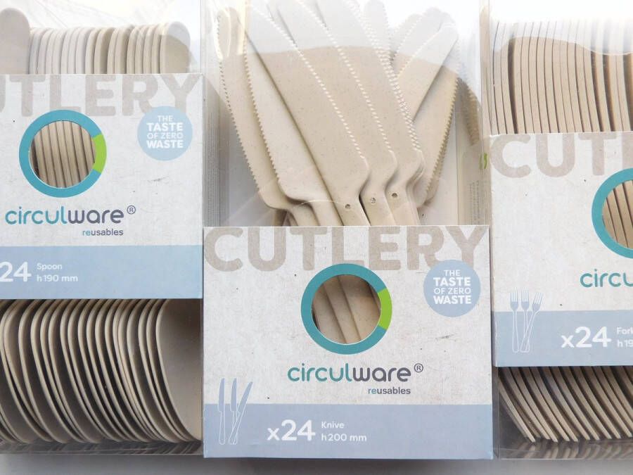 Circulware Cutlery by lepel mes vork elk 24 stuks 100% recyclable PP beige