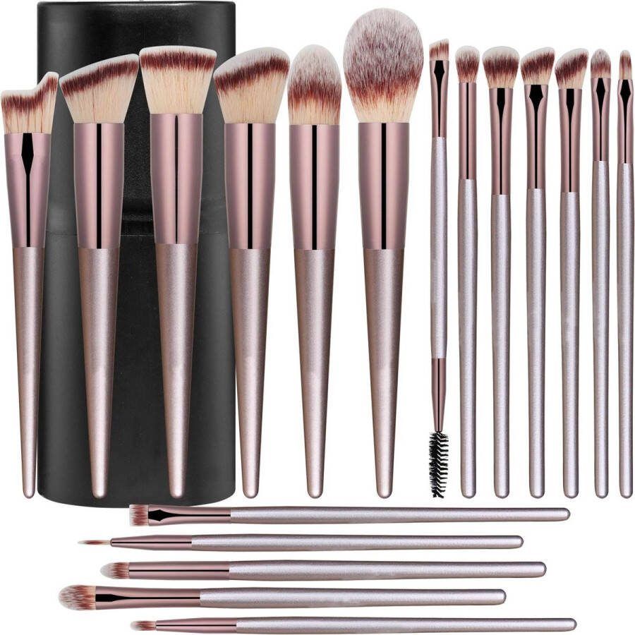 Ciriel Make Up Kwasten Set Professionele 18 Delige Set Gold Poeder Kwast Luxe Opberg Koker Kwasten Set Cosmetica