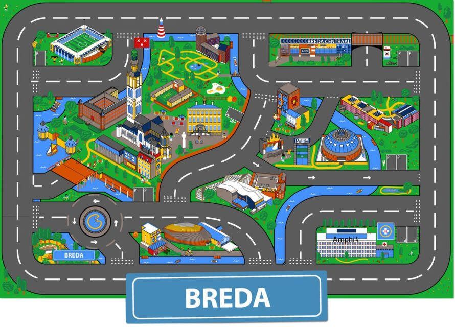 City-Play Auto Speelkleed van Breda Wasbaar Vloerkleed 100 x 150 cm Anti Slip Speelmat voor Baby en Kinderkamer Woonkamer en voor Binnen & Buiten