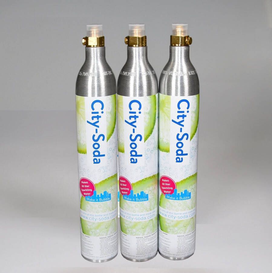 City Soda City-Soda 3 x originele koolzuurcilinder geschikt voor SodaStream (geen Quick Connect) Aarke & Levivo ION Water Cooler en MySoda Co2 cilinder tot 60 liter bruiswater per vulling