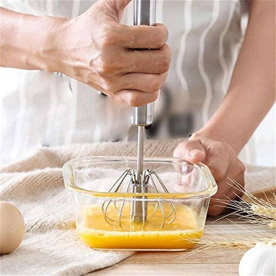 Eierklopper Ei klopper – Melkschuimer Semi-Automatische Eiklopper 304 Roestvrij Staal Ei Garde Handleiding Hand Mixer Zelf Draaien Ei Stirrer Keuken Accessoires Egg Gereedschap