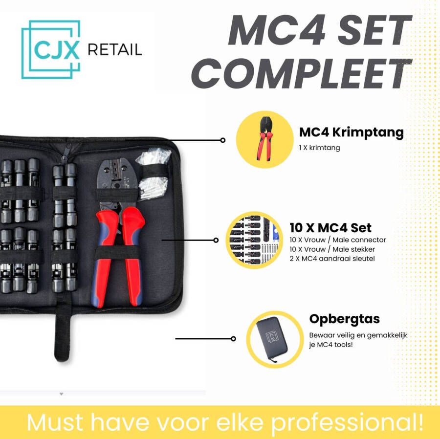 CJX Retail MC4 Krimptang inclusief MC4 Connectoren (8 stuks) en spanners Set Krimptang Zonnepanelen